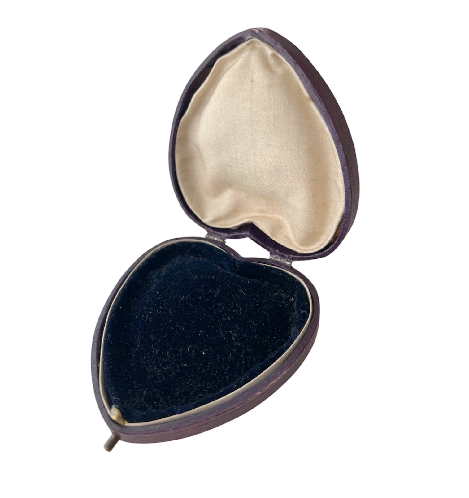 Antique Heart Leather Jewellery Box Purple Velvet Satin Interior