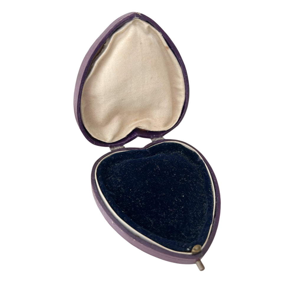 Antique Heart Leather Jewellery Box Purple Velvet Satin Interior