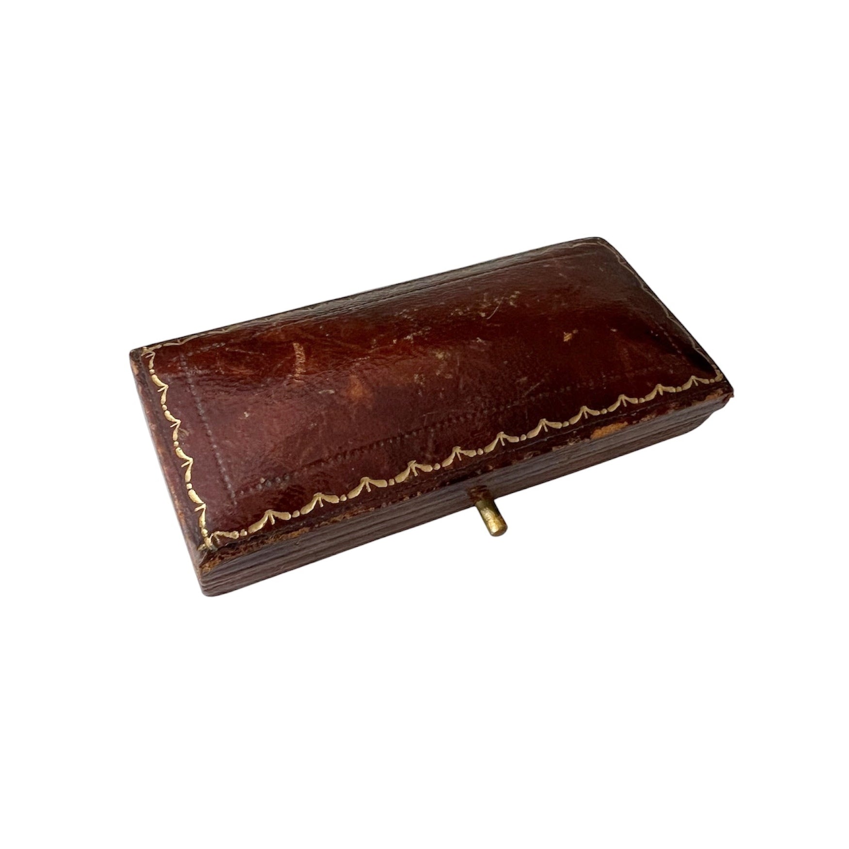 antique brown leather brooch box