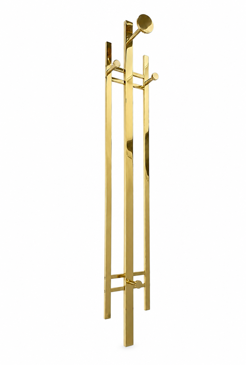 Vintage German Brass Wall Coat Rack, Mid-Century Modern Entryway Hooks, 110 cm Tall