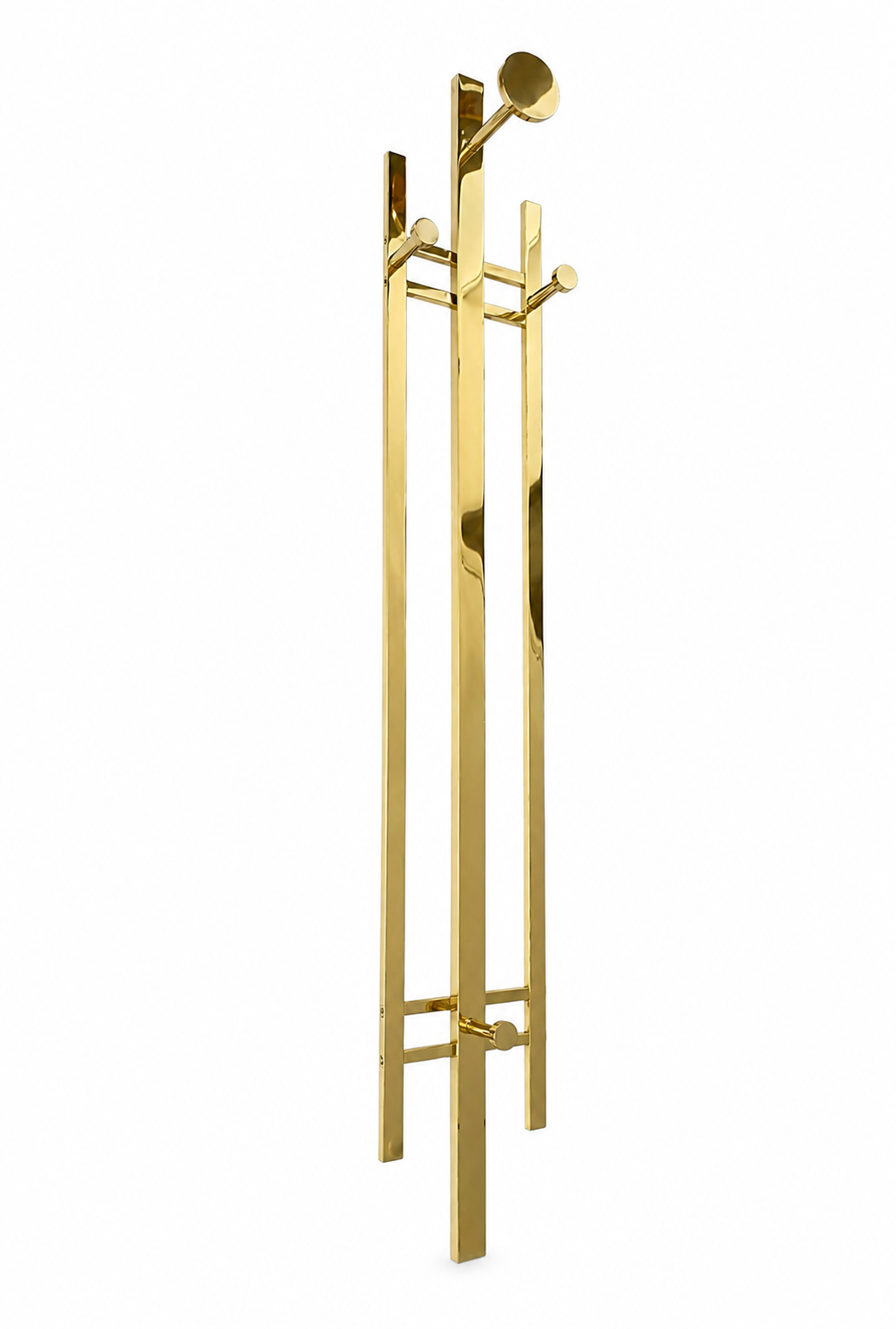 Vintage German Brass Wall Coat Rack, Mid-Century Modern Entryway Hooks, 110 cm Tall