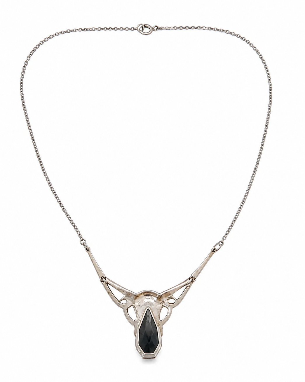 Antique Art Deco 800 Silver Marcasite Hematite Necklace 1920s