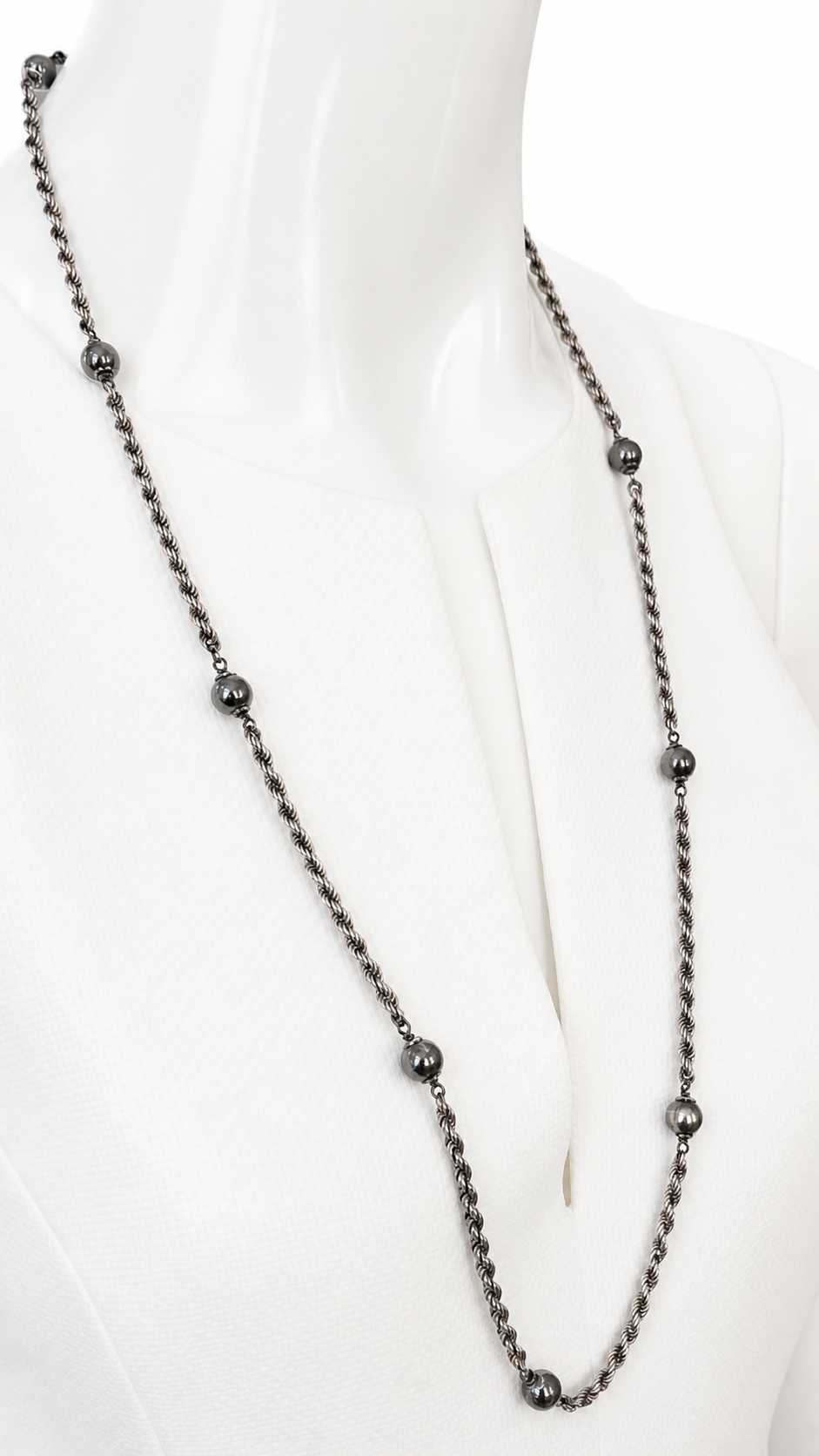 Vintage Silver Beaded Necklace, Twisted Rope Chain, 80cm Long.