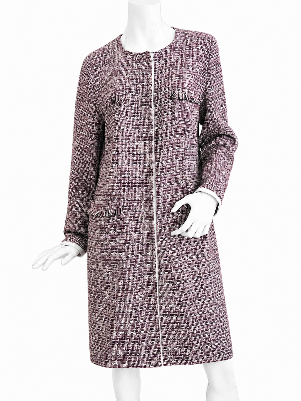 Weekend Max Mara Tweed Coat Jacket Collarless Burgundy Cotton Blend Italy 44 / UK 16
