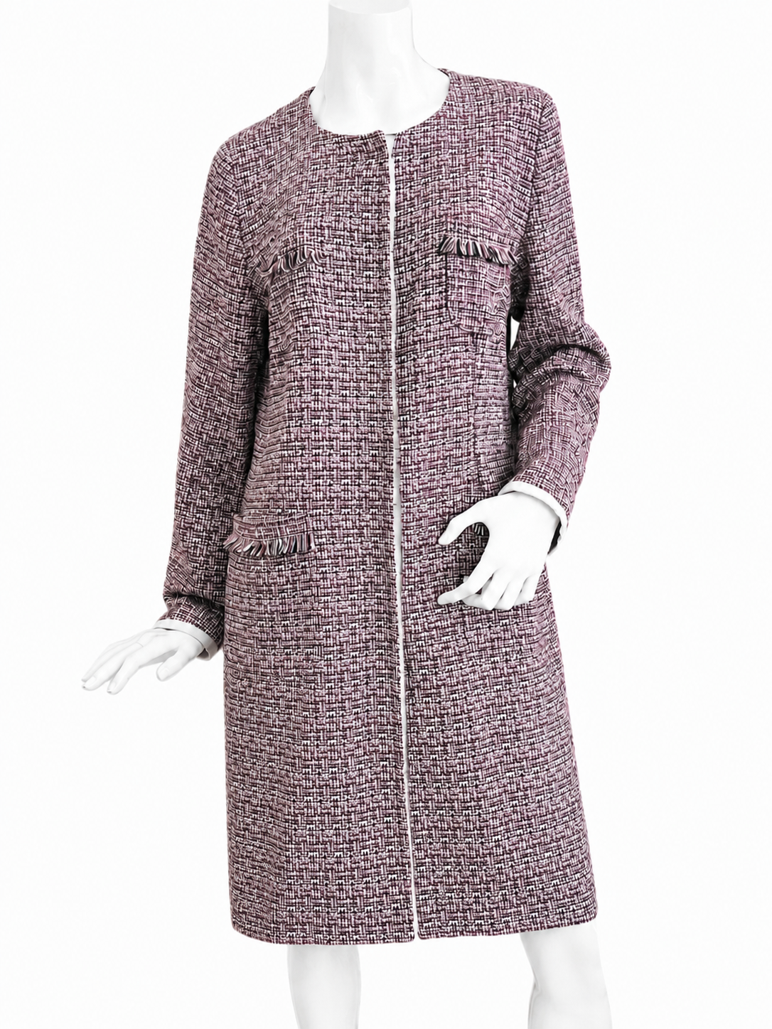 Weekend Max Mara Tweed Coat Jacket Collarless Burgundy Cotton Blend Italy 44 / UK 16