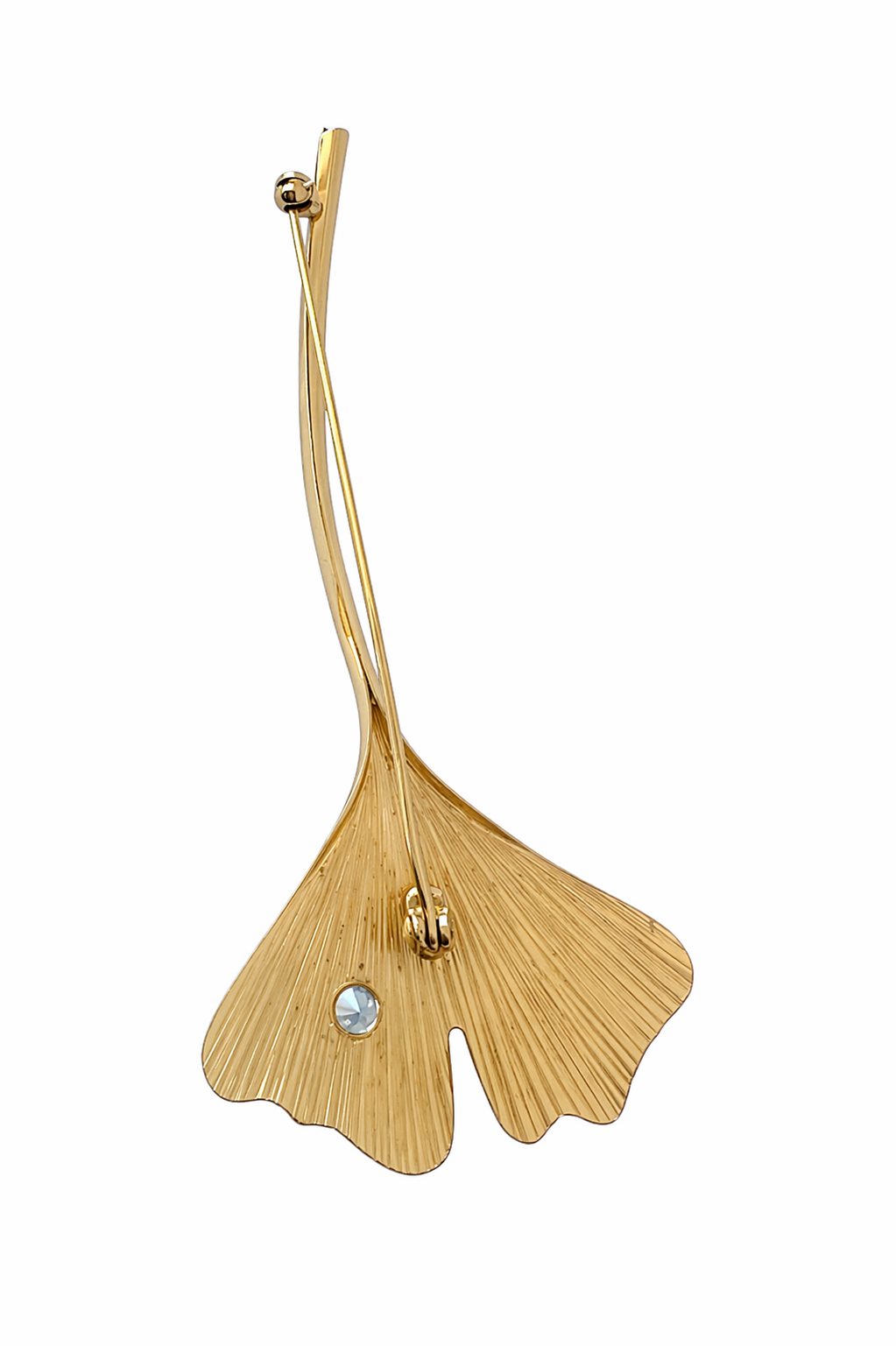 Vintage 9ct Gold Ginkgo Leaf Brooch, 375 Pin with Cubic Zirconia