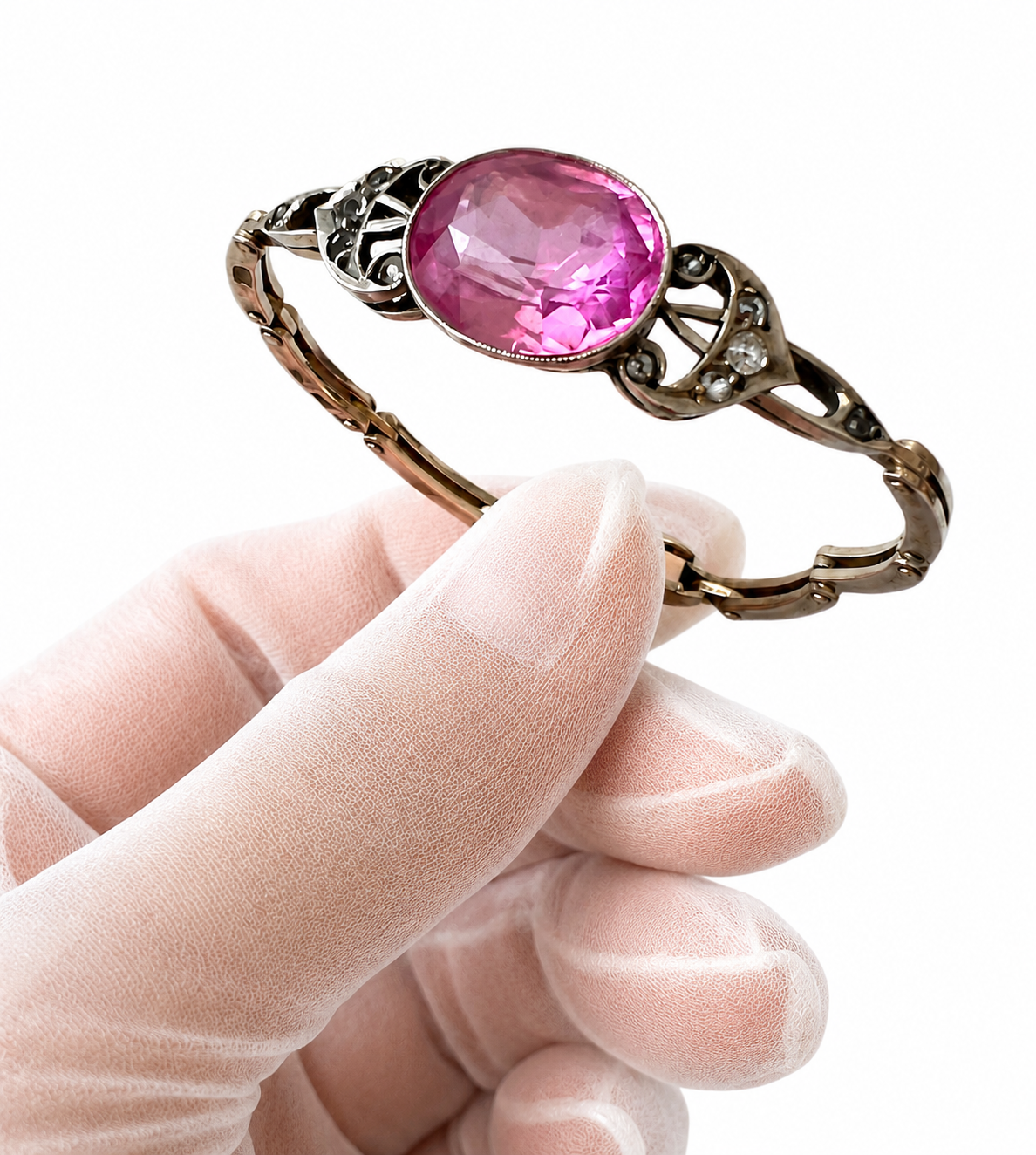 Soviet Russian 875 Silver Bracelet • Russkie Samotsvety • Pink Stone • 1960s USSR