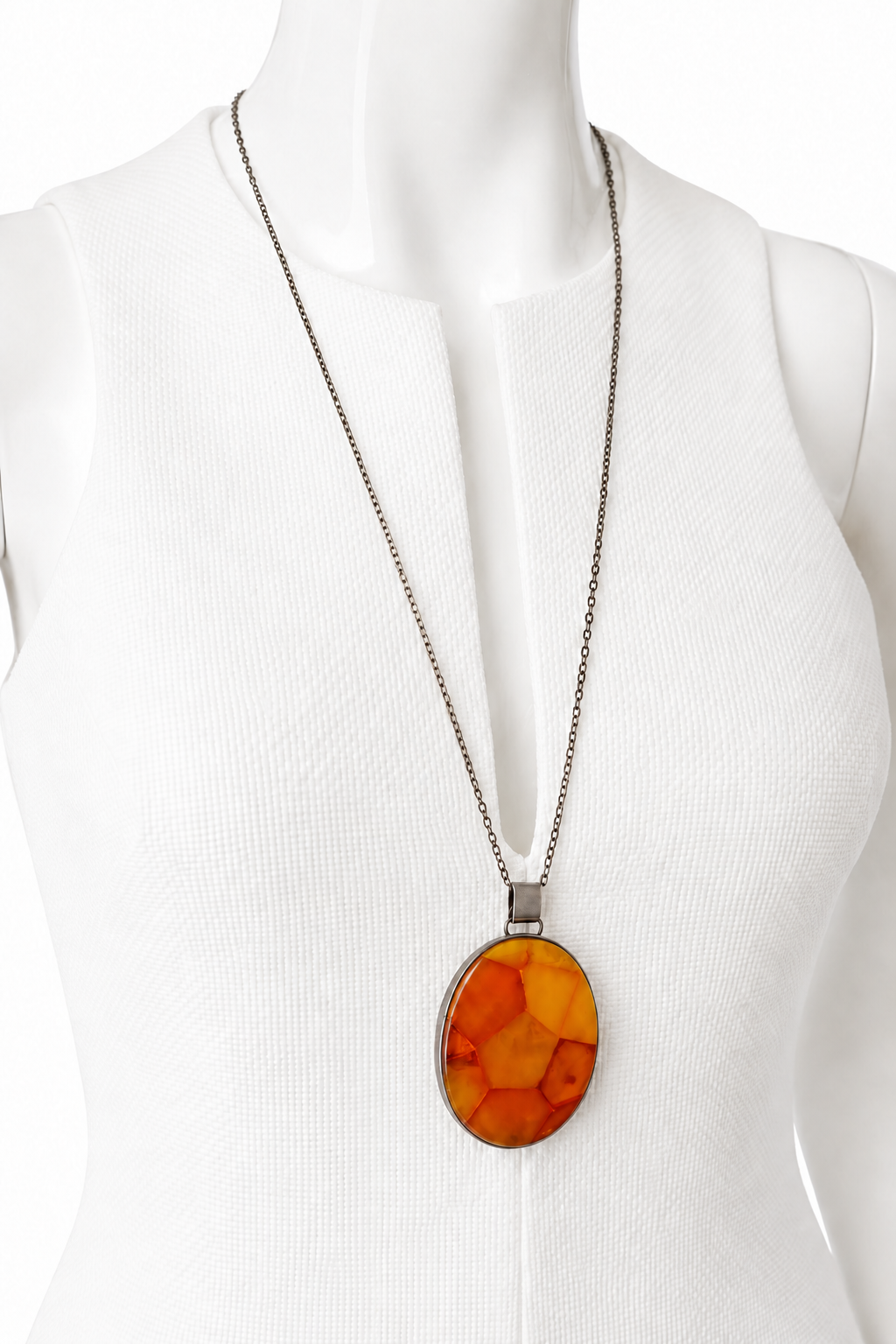 Vintage Fischland Amber Mosaic Pendant Necklace 835 Silver Mid Century Germany