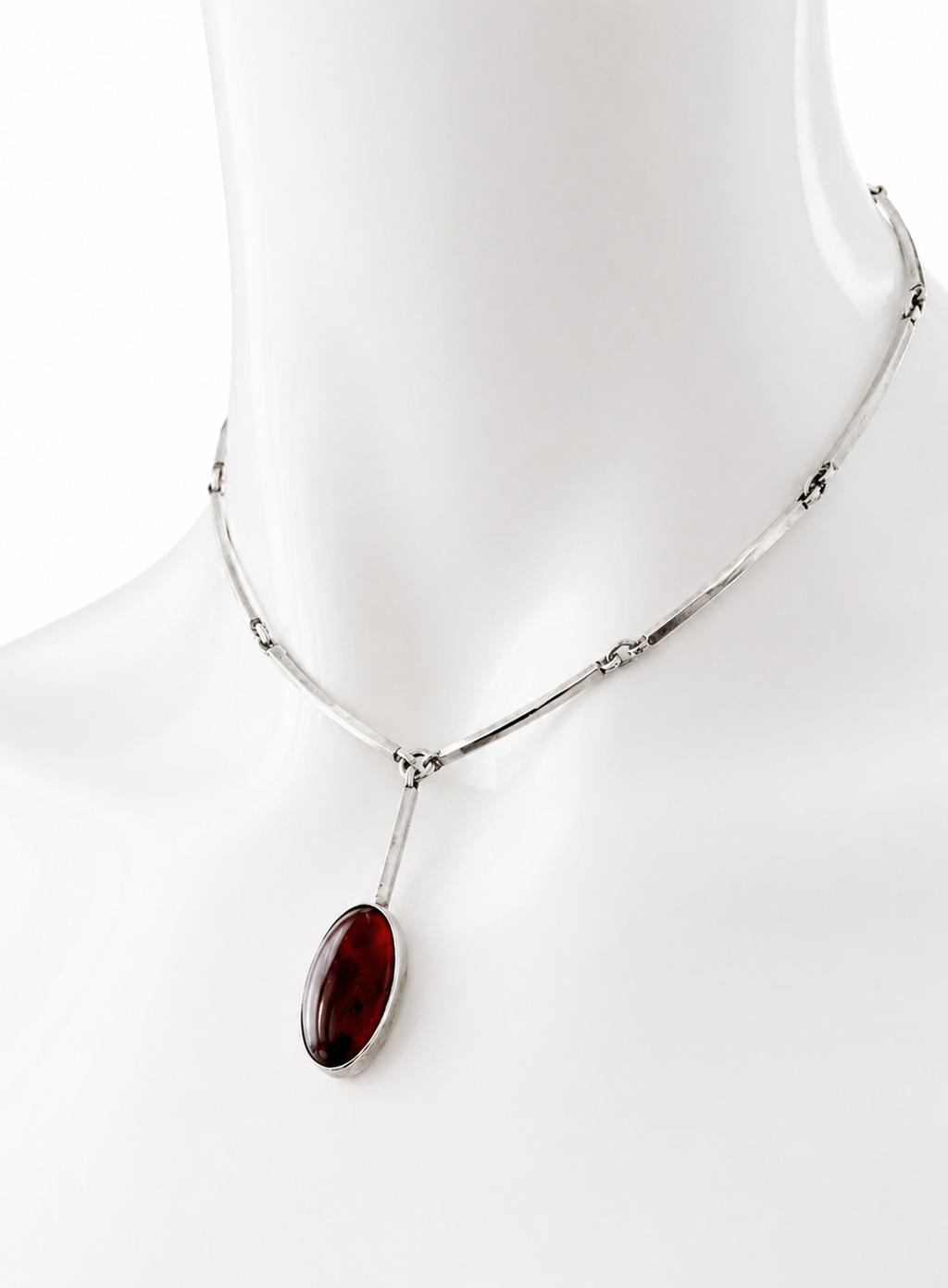 Vintage Niels Erik From Amber Necklace, Danish Modernist Sterling Silver Bar Link Necklace
