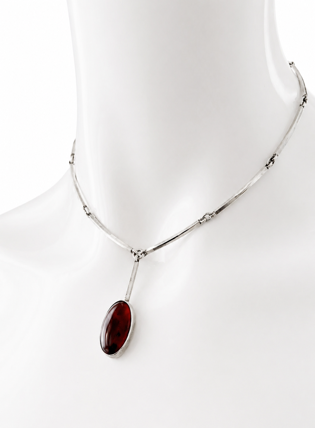 Vintage Niels Erik From Amber Necklace, Danish Modernist Sterling Silver Bar Link Necklace
