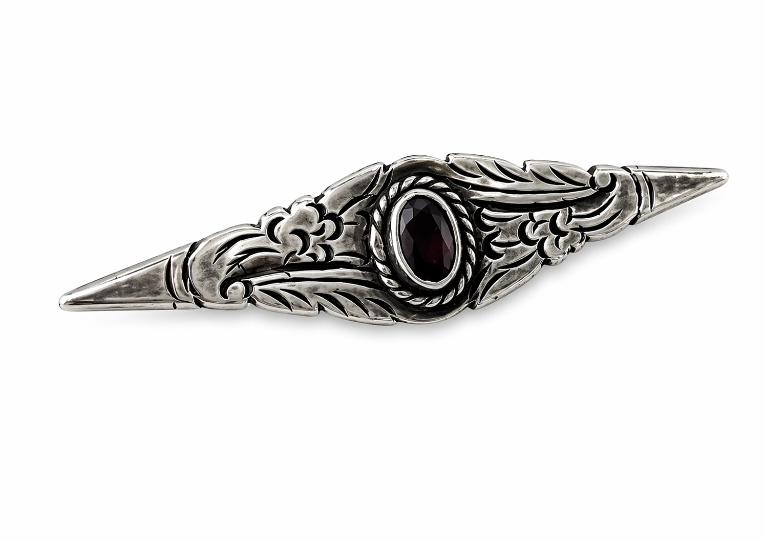 Vintage 825 Silver Bar Brooch with Garnet.
