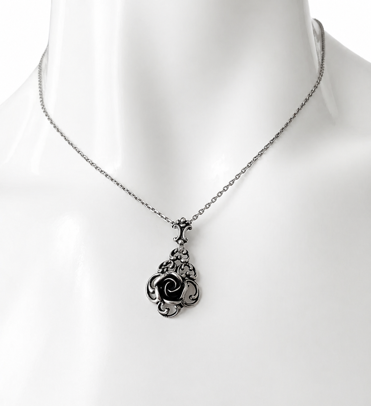 Vintage TEKA Sterling Silver Rose Pendant Necklace, Theodor Klotz German Floral Necklace