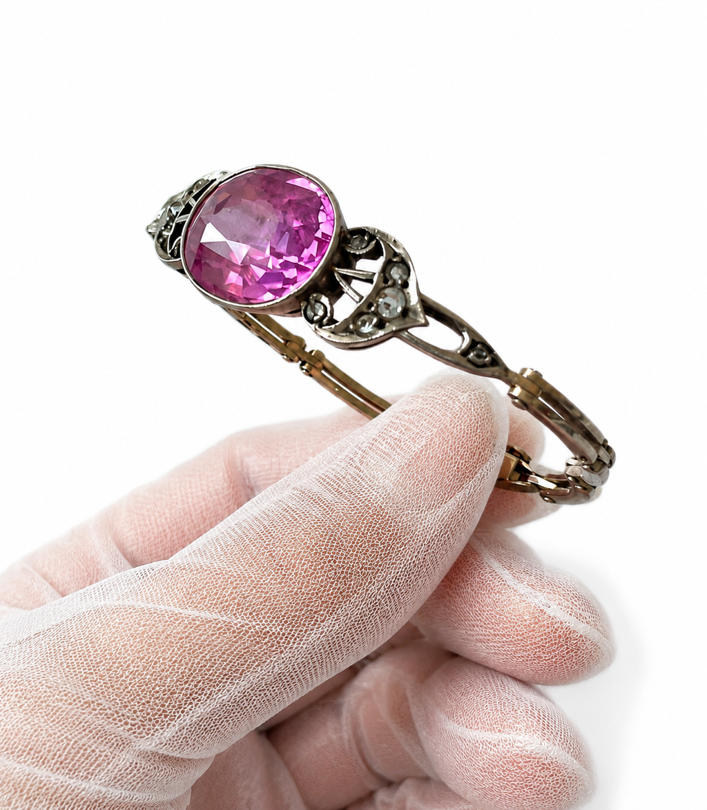 Soviet Russian 875 Silver Bracelet • Russkie Samotsvety • Pink Stone • 1960s USSR