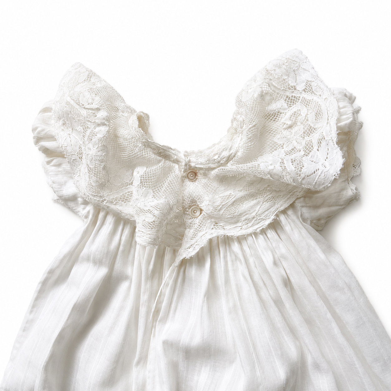 Antique Victorian Edwardian Cotton Christening Gown With Lace Pelerine, 6–9 Months
