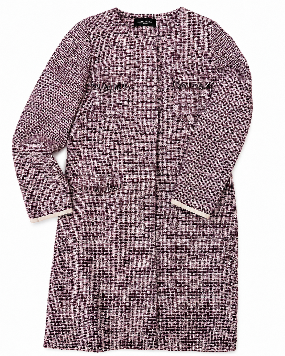 Weekend Max Mara Tweed Coat Jacket Collarless Burgundy Cotton Blend Italy 44 / UK 16