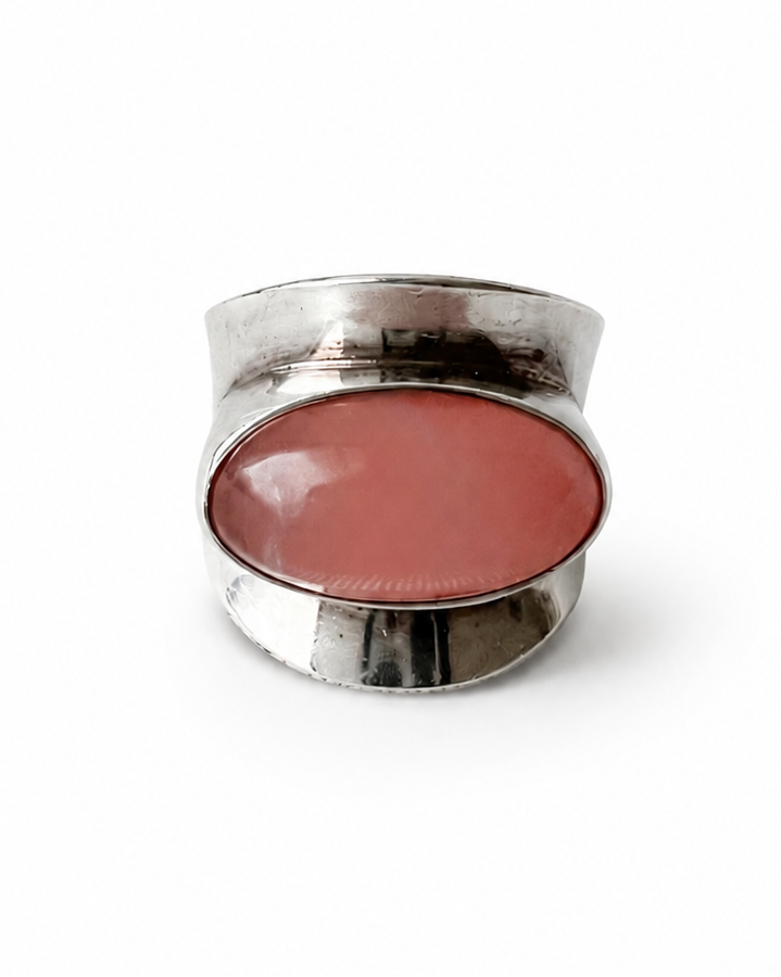 Niels Erik From Sterling Silver Rose Quartz Ring, Danish Modernist Scandinavian Statement Ring