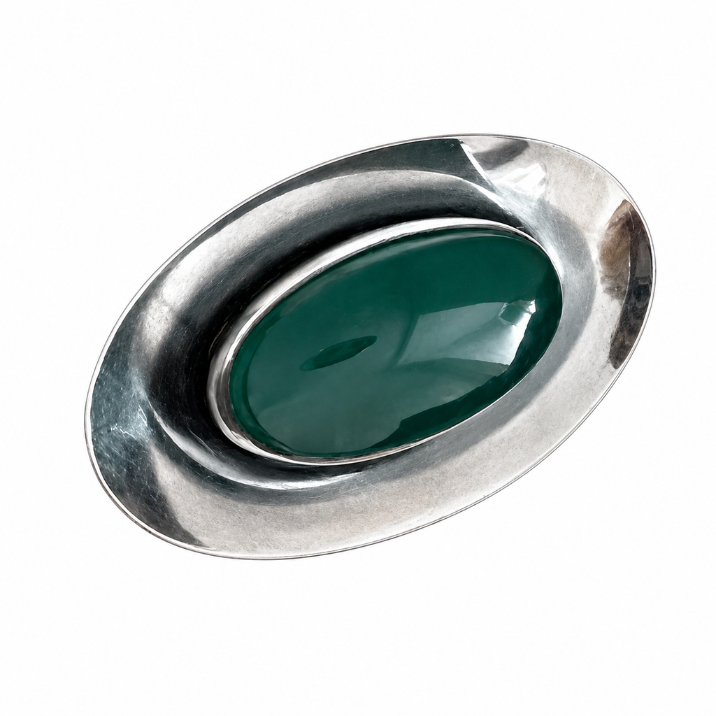Niels Erik From Chrysoprase Brooch Sterling Silver 925S Danish Scandinavian Modernist Vintage Jewellery