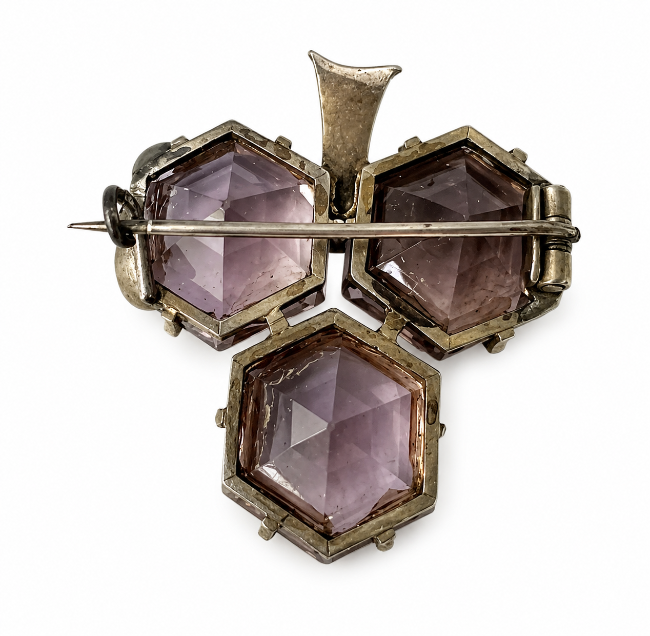 Antique Victorian Silver Amethyst Glass & Seed Pearl Brooch, c.1880–1900