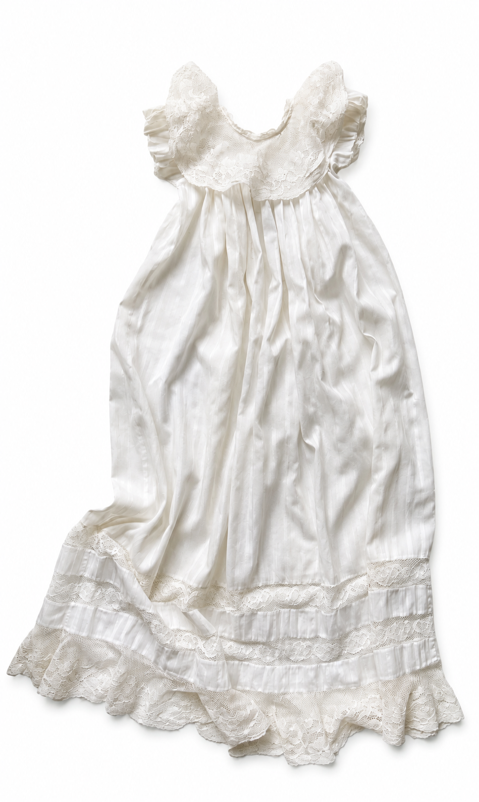 Antique Victorian Edwardian Cotton Christening Gown With Lace Pelerine, 6–9 Months