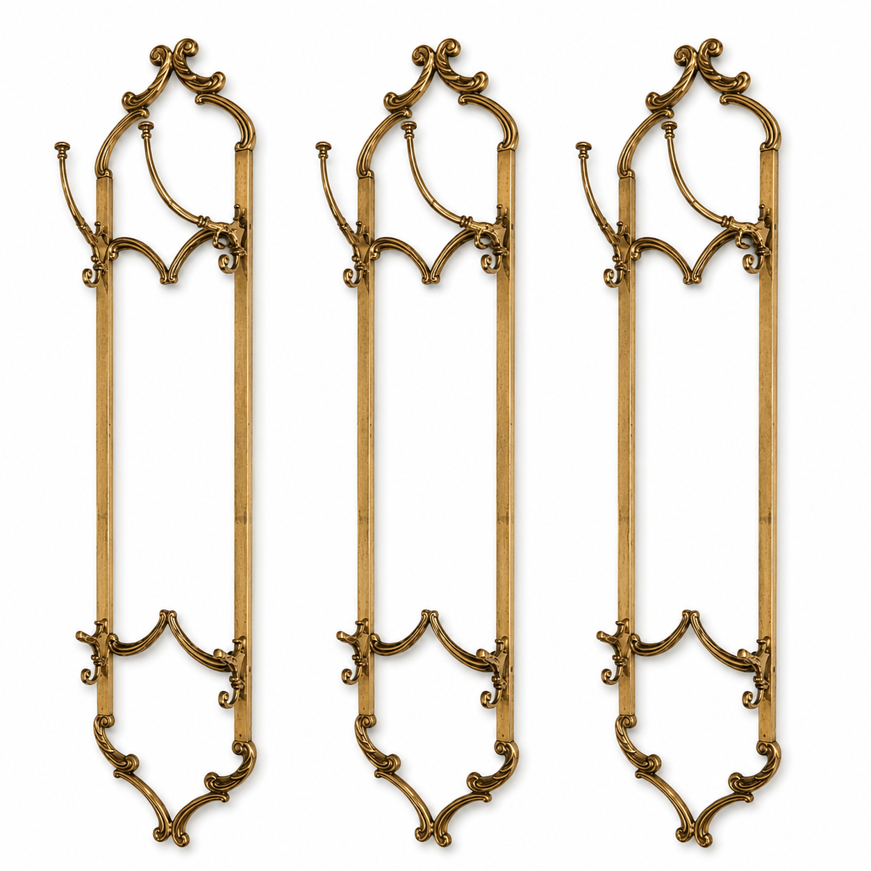 Vintage Italian Brass Coat Rack, Mid Century Wall Hooks, Six Hook Hallway Rack