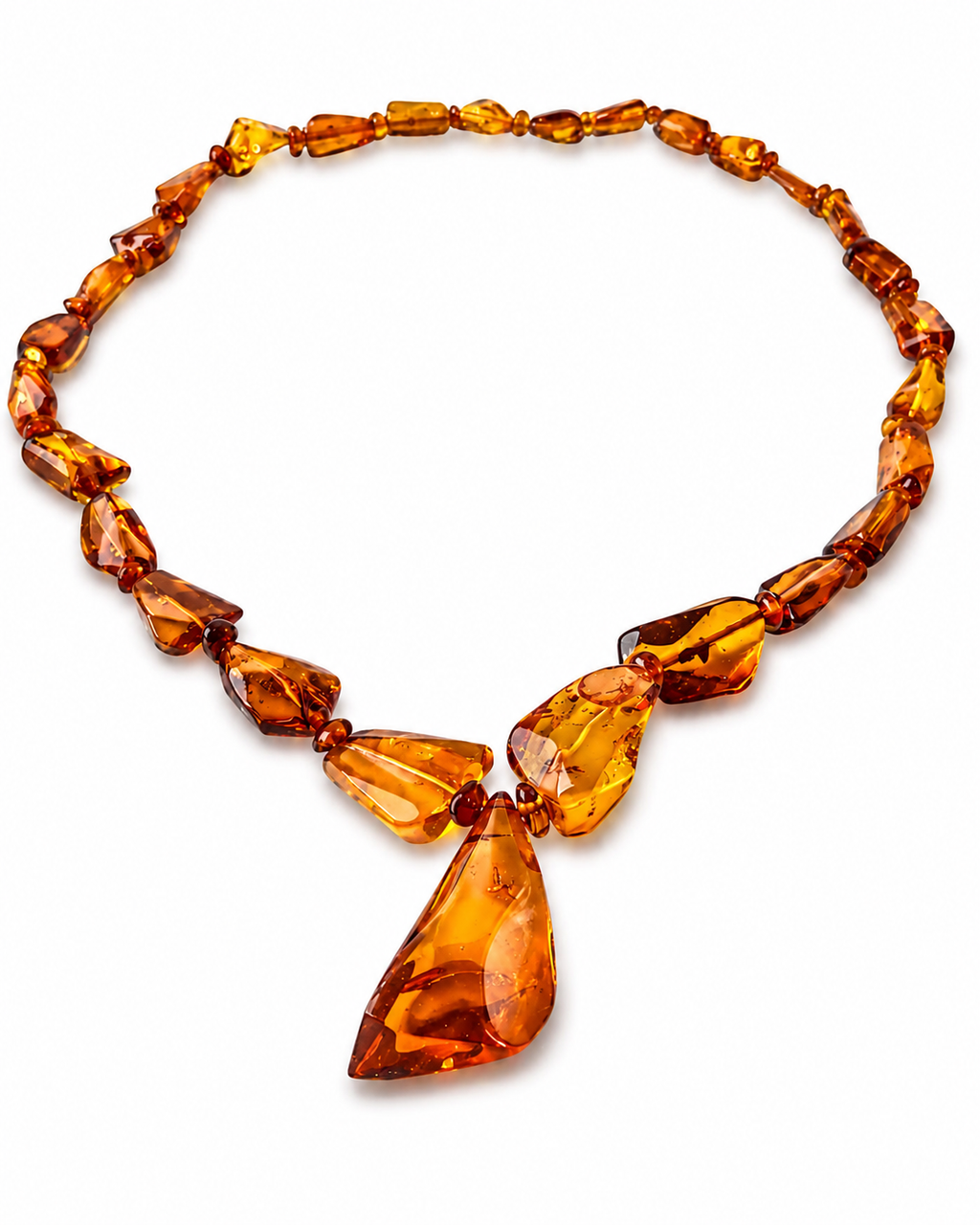 Vintage Natural Amber Necklace With Honey Cognac Drop Beads and Pendant