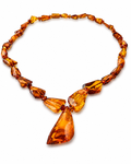 Vintage Natural Amber Necklace With Honey Cognac Drop Beads and Pendant