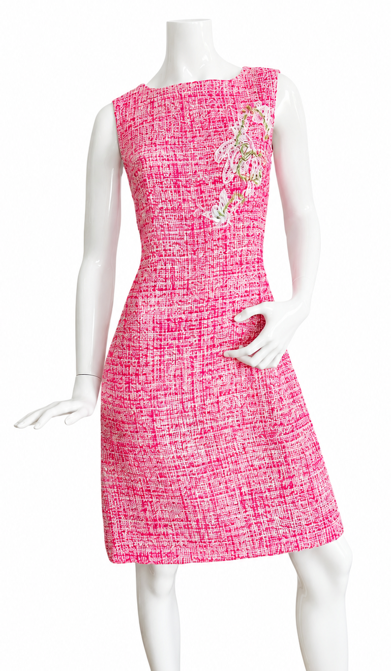 Vintage Christian Lacroix Tweed Dress with Embroidered Flowers - Size 42 FR