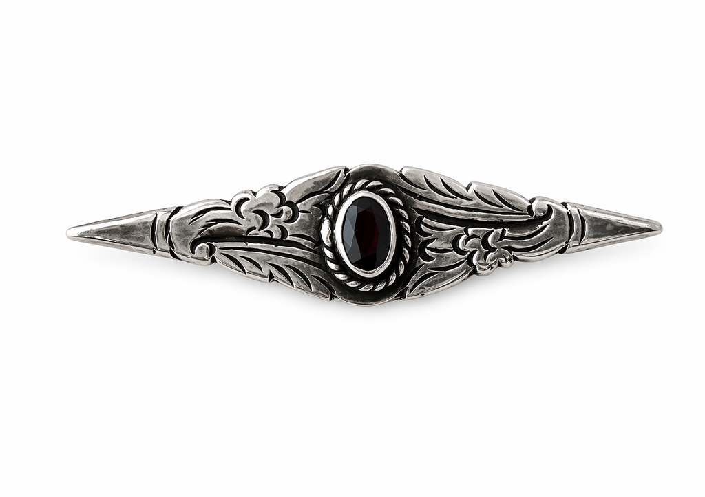 Vintage 825 Silver Bar Brooch with Garnet.