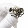 Art Nouveau Style Sterling Silver Brooch with Woman’s Face Floral Motif