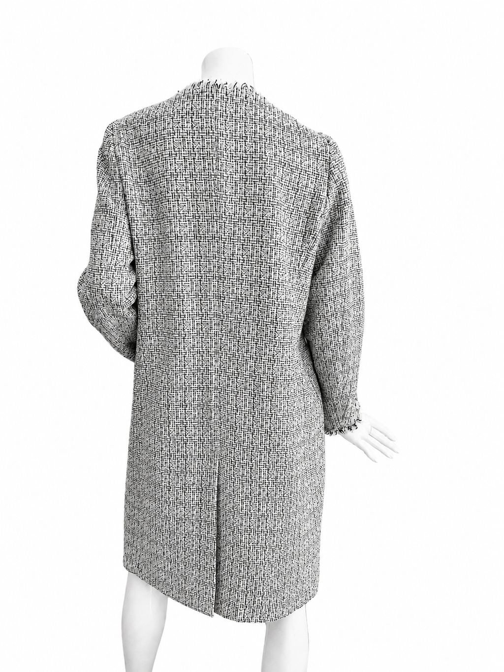 Weekend Max Mara Tweed Coat Jacket, Collarless Frayed Trim, Metallic Cotton Blend