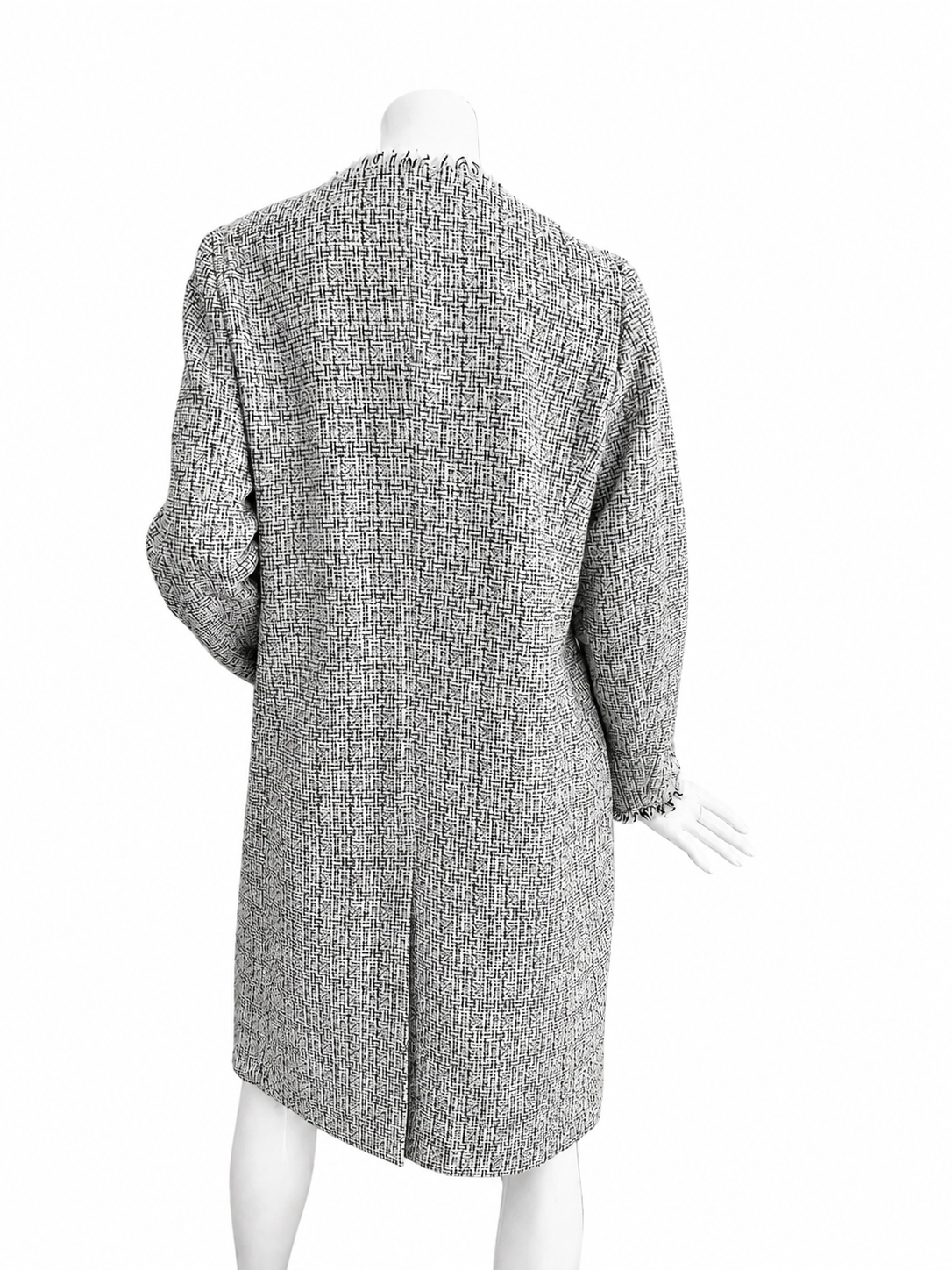 Weekend Max Mara Tweed Coat Jacket, Collarless Frayed Trim, Metallic Cotton Blend