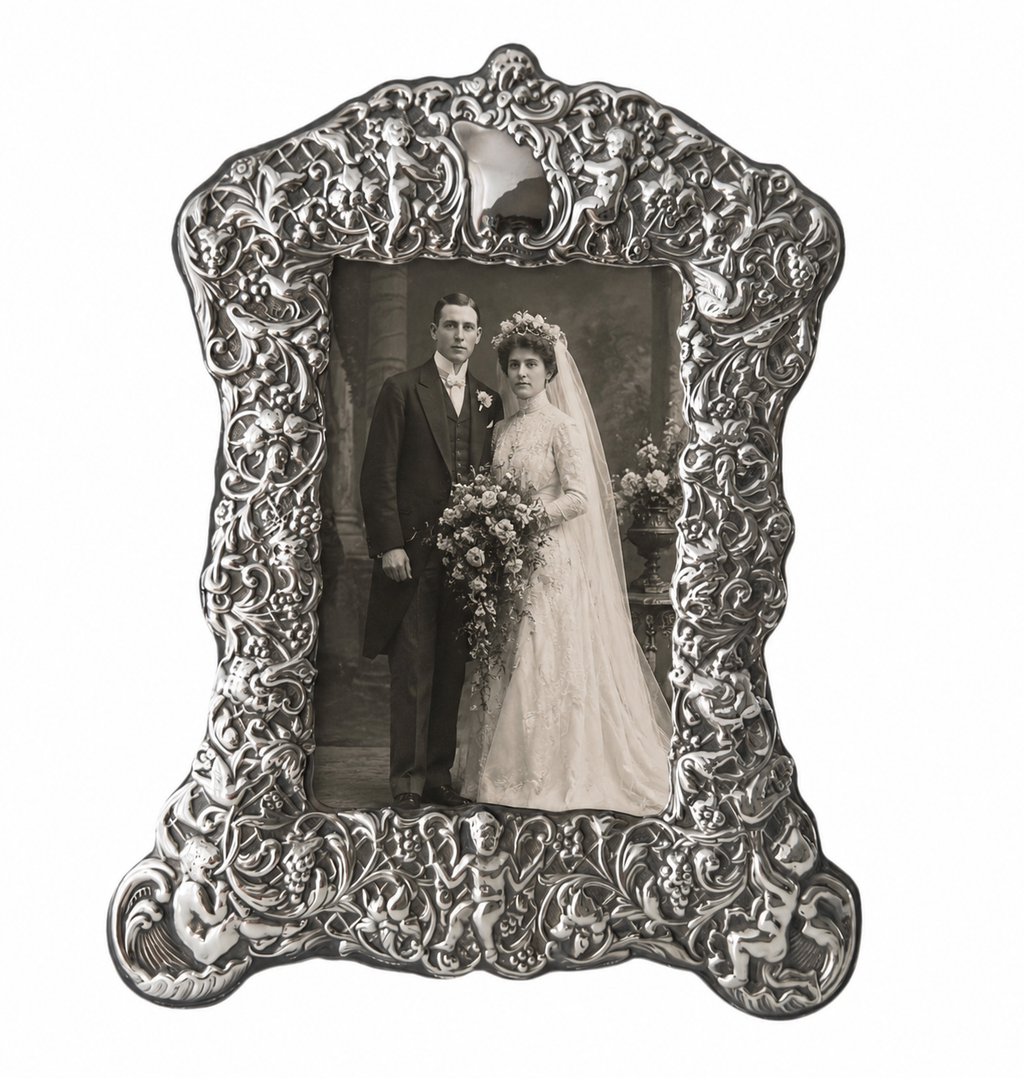Ray Hall Sterling Wedding Photo Frame, Birmingham 1999, Cherub Floral Design