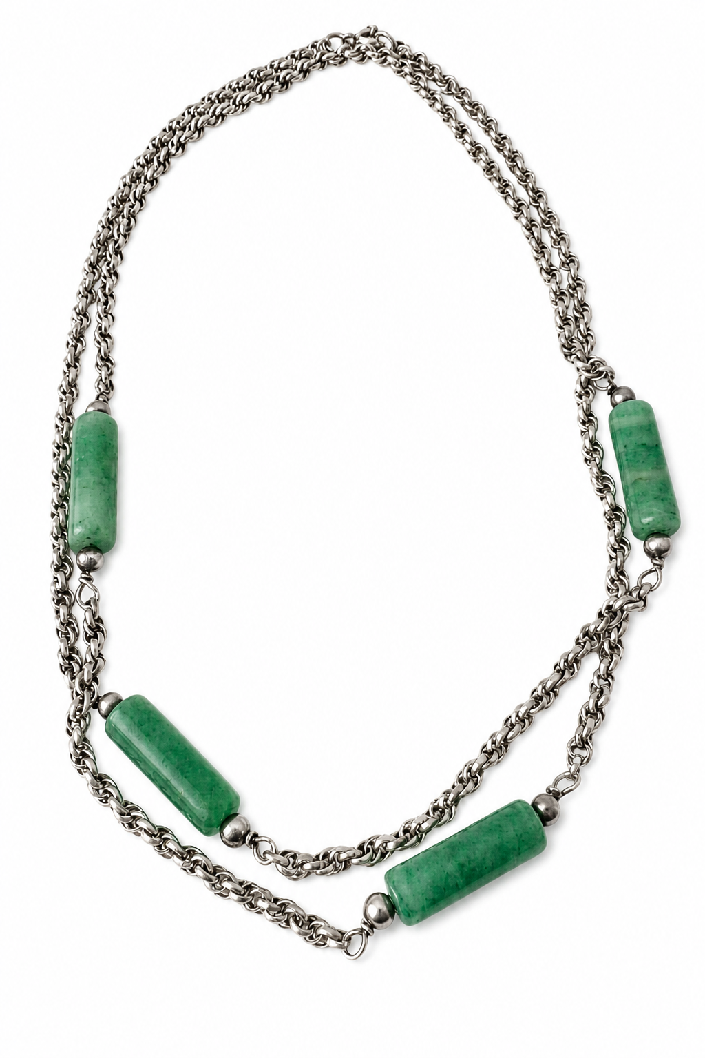 Vintage 835 Silver & Green Jade Necklace