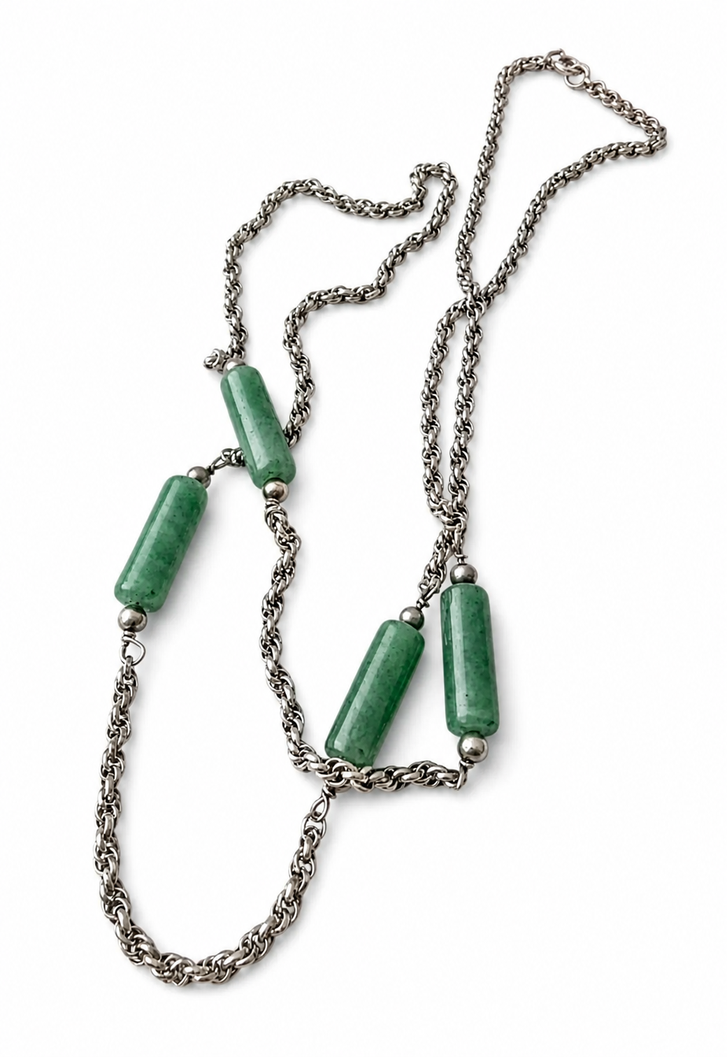 Vintage 835 Silver & Green Jade Necklace