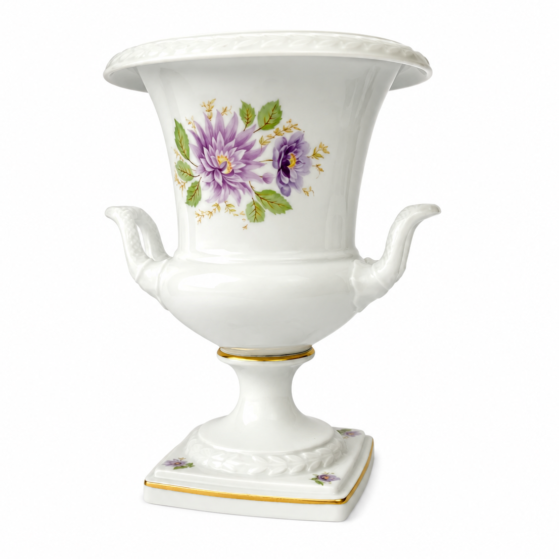 Vintage AK Kaiser Porcelain Urn Vase, Biedermeier Floral Pedestal Vase, German 1970s