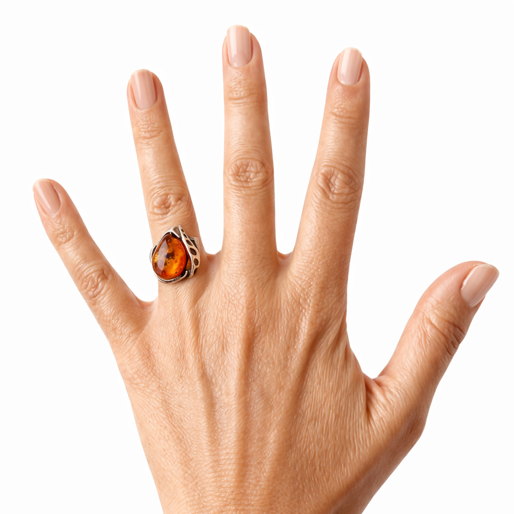 Vintage Silver Baltic Amber Ring. UK Size: O