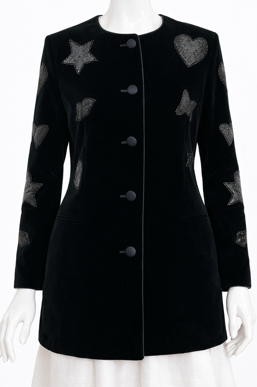 Vintage Escada Velvet Jacket Margaretha Ley Germany 80s 90s Beaded Blazer