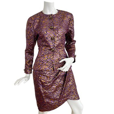 Vintage 1980s Max Dietl Brocade Skirt Suit 3 Piece Silk Set West Germany