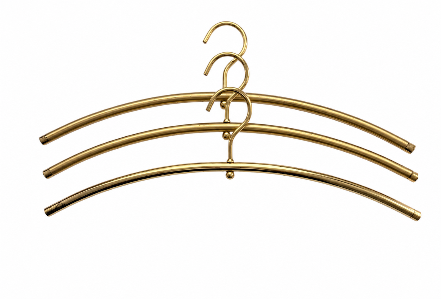 Vintage Brass Clothes Hangers Set of 3, Curved Gold Tone Garment Hangers