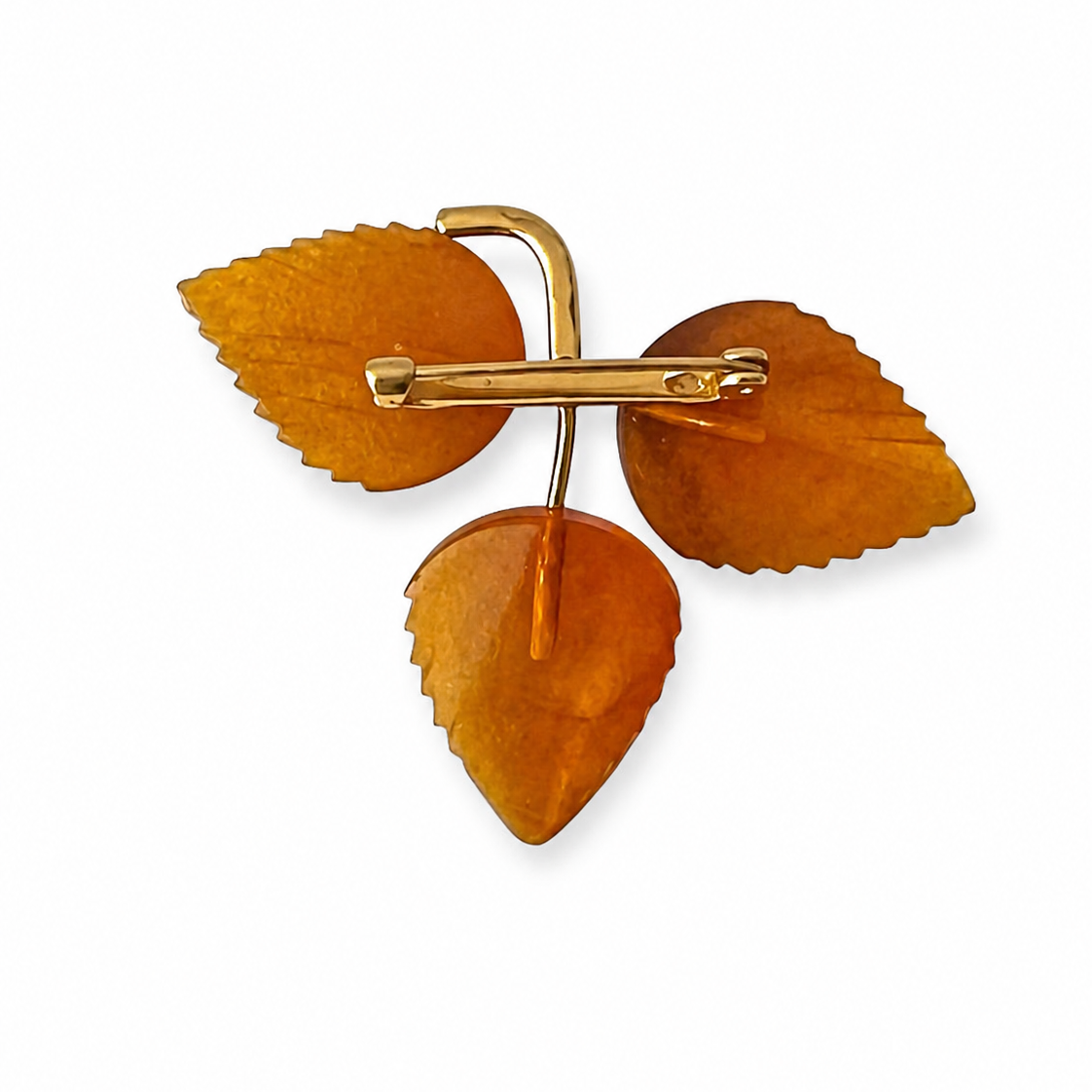 Vintage Baltic Amber Leaves Brooch - Gold Plated Brass Frame, USSR 1980s