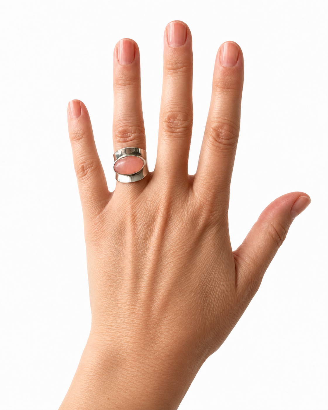 Niels Erik From Sterling Silver Rose Quartz Ring, Danish Modernist Scandinavian Statement Ring