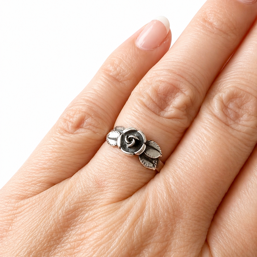 Vintage TEKA Sterling Silver Rose Ring, Adjustable 925 Floral Ring, Theodor Klotz