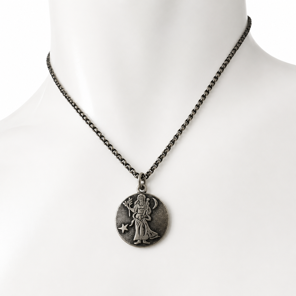 Antique Silver Virgo Zodiac Pendant Necklace - Austro-Hungarian Diana Hallmark