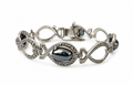 Art Deco 800 Silver Marcasite Hematite Bracelet, 1920s Filigree Jewellery