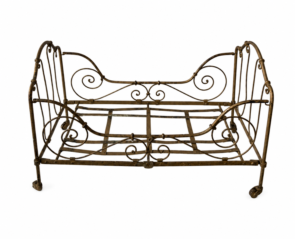 Antique Metal Doll Bed on Castors, 60 cm, Disassemblable