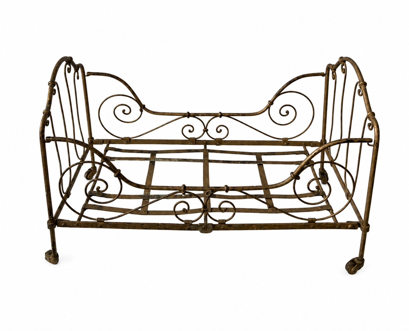 Antique Metal Doll Bed on Castors, 60 cm, Disassemblable