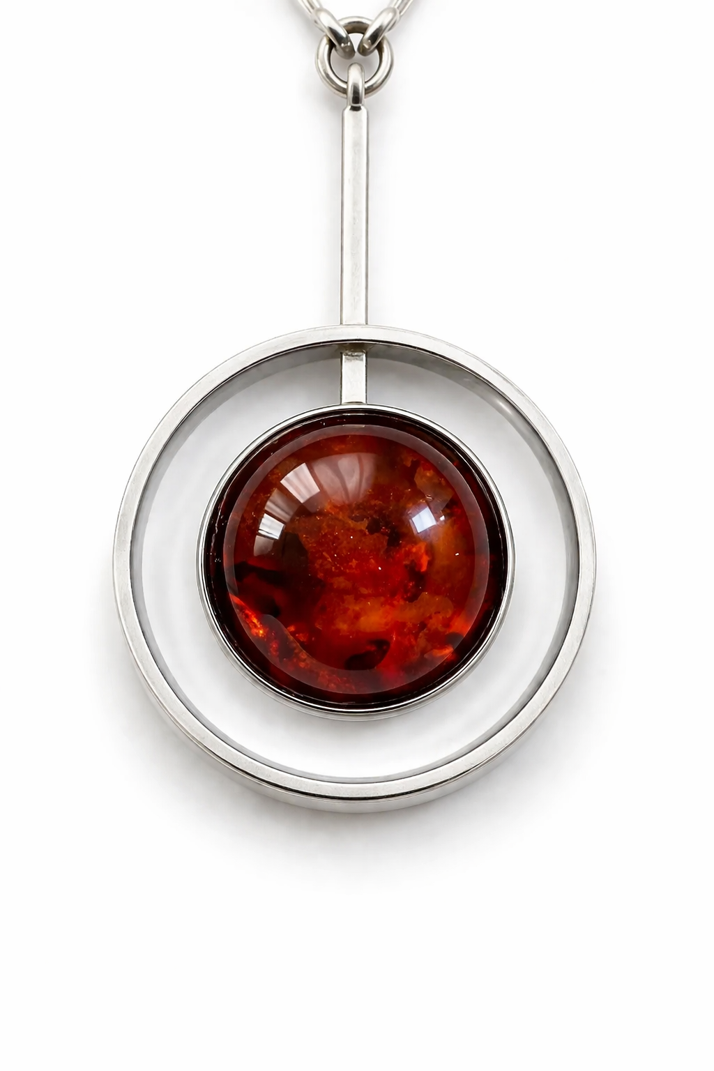 Niels Erik From Sterling Silver Amber Necklace, Danish Modernist Pendant, 925S Denmark