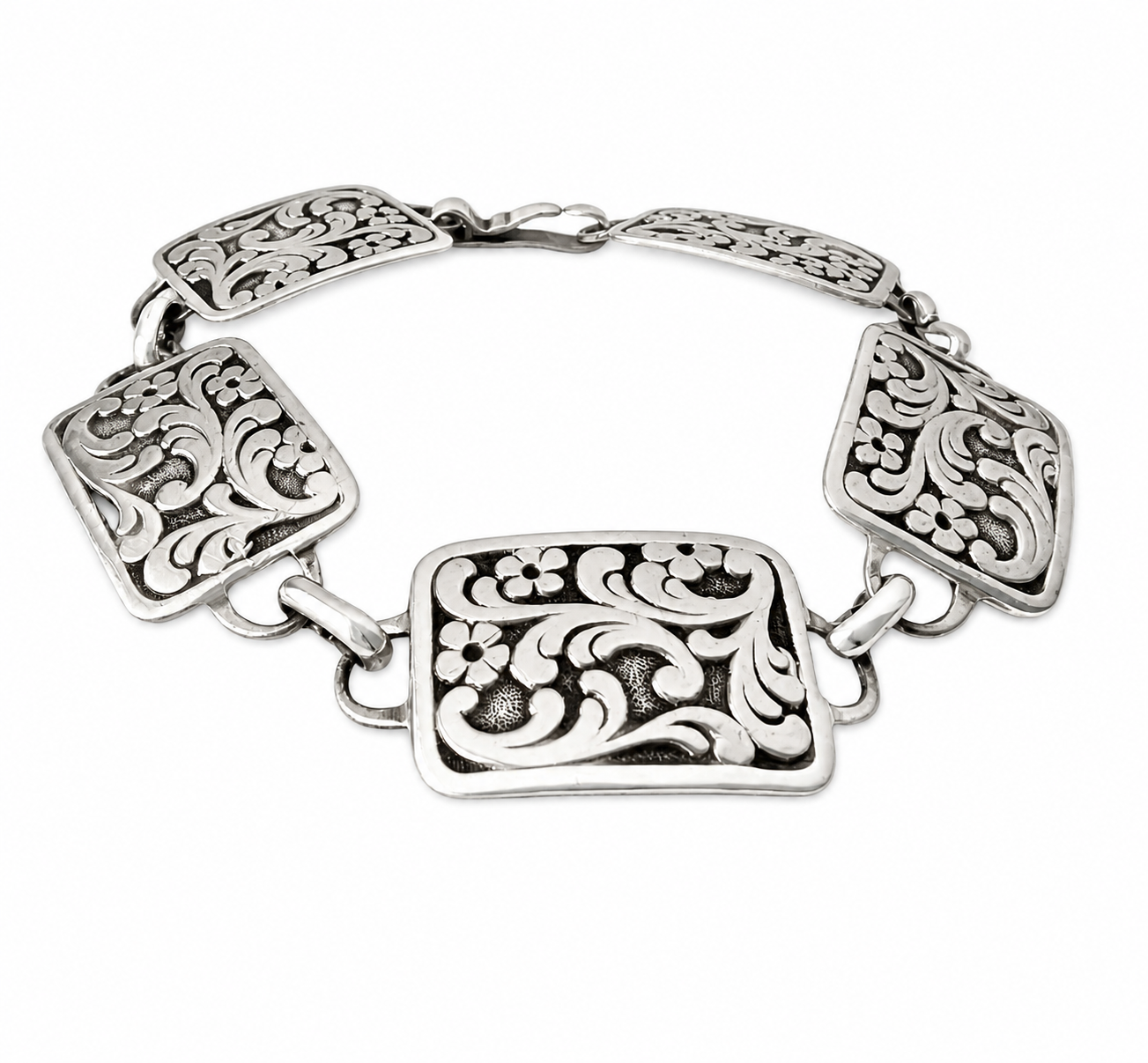 Vintage 835 Silver Floral Panel Bracelet