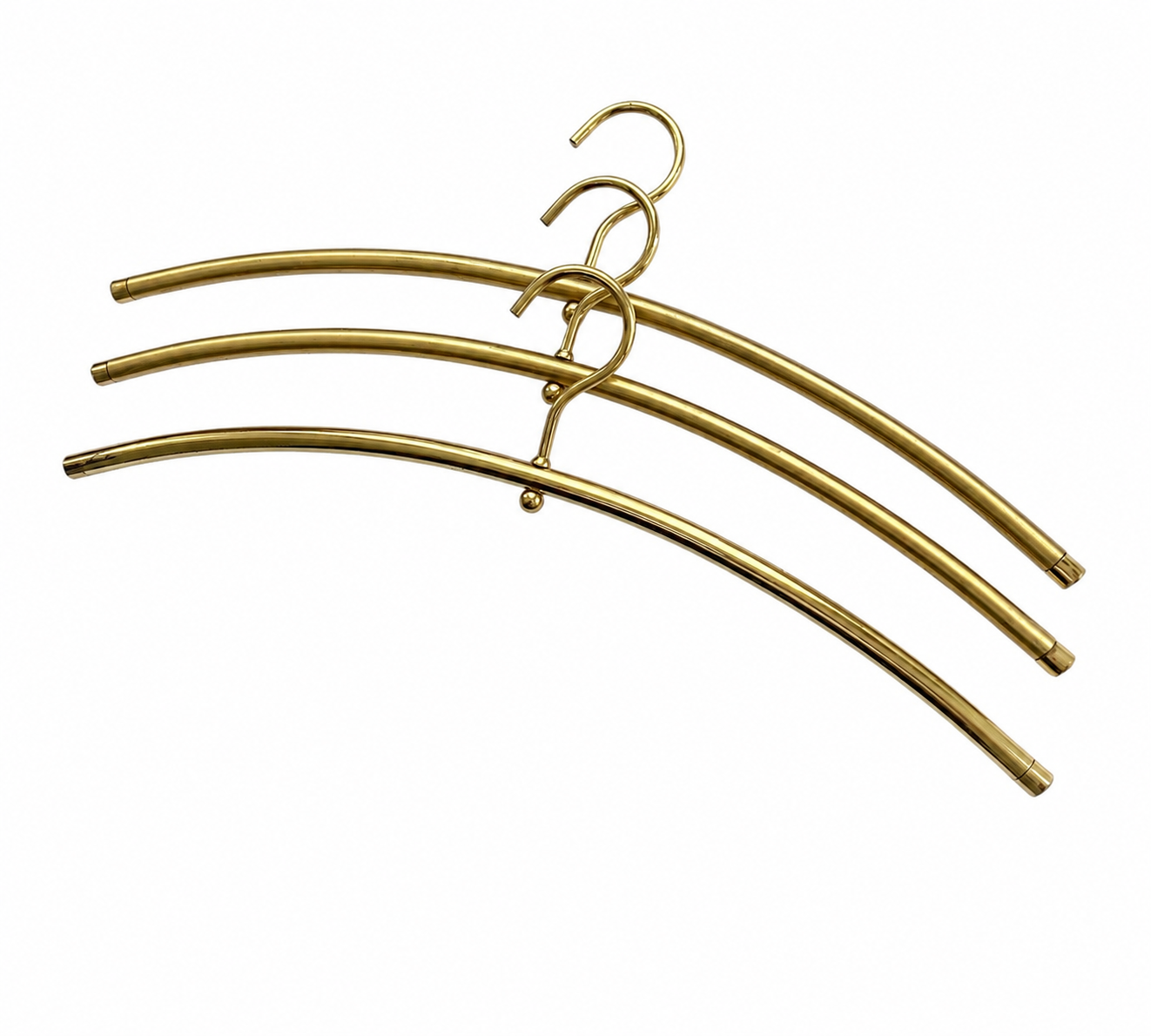 Vintage Brass Clothes Hangers Set of 3, Curved Gold Tone Garment Hangers