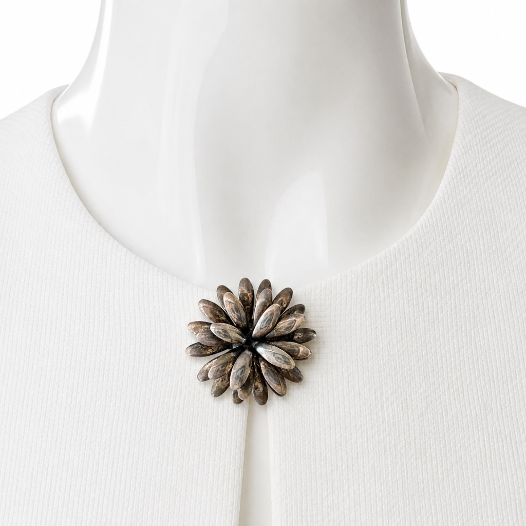 Vintage S. Christian Fogh Sterling Silver Flower Brooch, Danish Denmark Floral Pin
